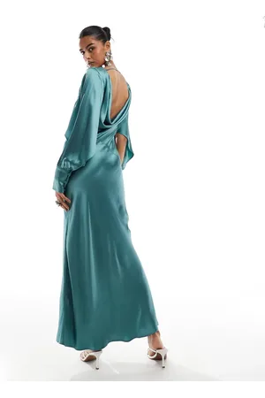 & OTHER STORIES & satin long sleeve maxi dress with drape back in