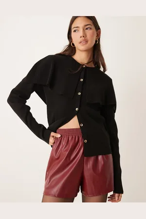 Miss Selfridge Faux leather elasticated waist shorts in burgundy