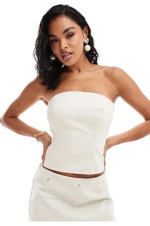 ASOS Leather look clean bandeau corset co-ord in cream
