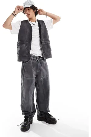 COLLUSION X002 baggy carpenter jeans in washed grey