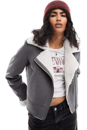 Stradivarius Borg lined avaitor jacket in