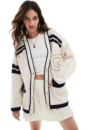 GANT Knit cardigan with varsity logo in cream