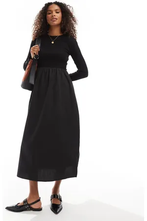 Threadbare Long sleeve midi dress with poplin skirt