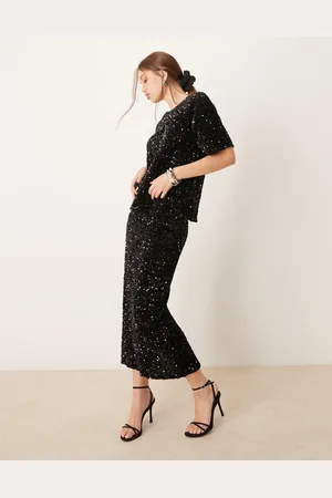 VILA Sequin & velour maxi skirt co-ord in