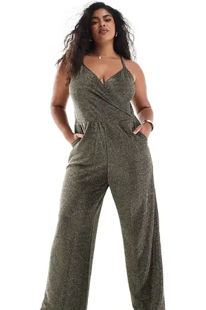 VERO MODA Strappy wide leg jumpsuit in and gold glitter
