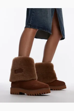Bronx Groov-y shearling fold over ankle boots in cognac suede