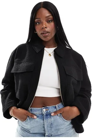 Yours Cropped wool shacket in