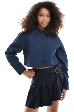 Pull&Bear Cropped long sleeved shirt in blue