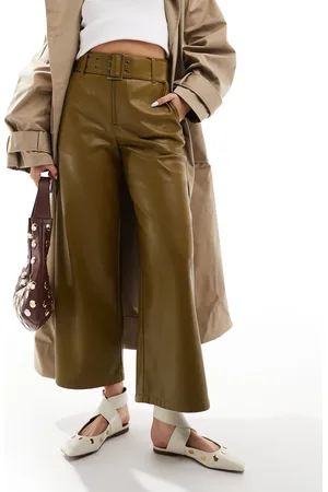 ASOS Faux leather belted trouser in khaki