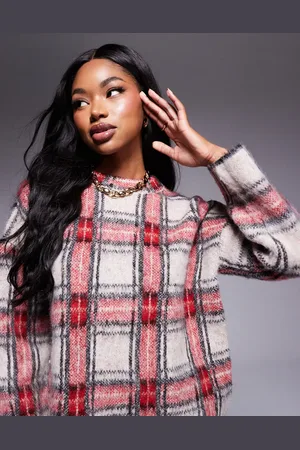 River Island Ultra fluffy jumper in tartan print