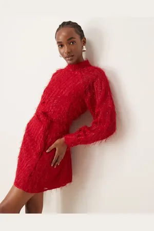 VILA Fluffy textured tie waist mini dress in