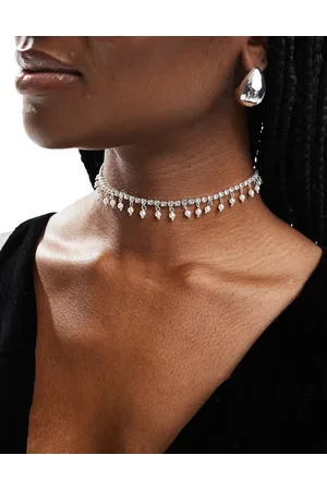 ASOS Choker necklace with crystal cupchain and faux pearl design in tone