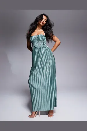 ASOS Metallic plisse cupped ruched detail maxi dress in