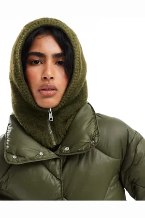 ASOS Wool mix knitted hood in khaki with zip detail