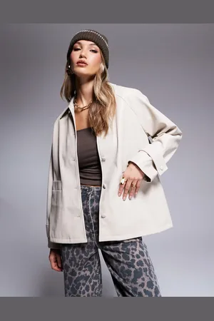 River Island Faux leather overshirt in light stone