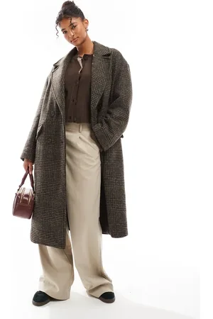Bershka Slouchy tailored coat in brown check