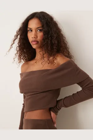 Miss Selfridge Deep bardot top in chocolate