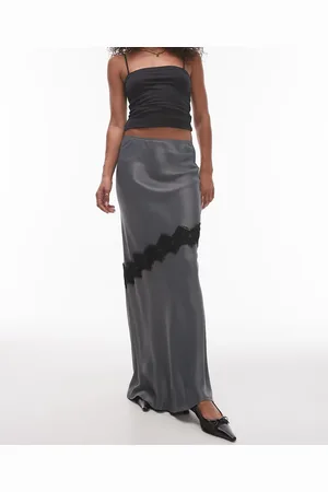 Topshop Satin bias maxi skirt with diagonal lace insert in