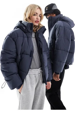 COLLUSION Unisex hooded puffer coat in dark