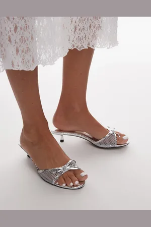 Topshop Imai mesh mid heeled mules with bow detail in