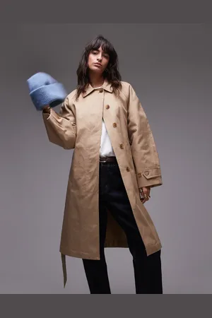MANGO Premium belted mid length trench coat in tan