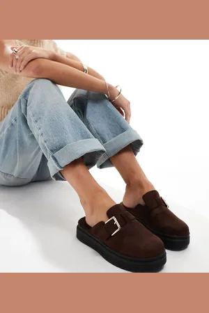 London Rebel London Rebel Donna wide fit buckle mules in chocolate