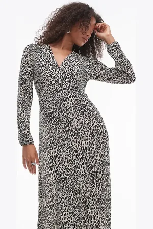 MANGO V-neck long sleeve leopard print midi dress in