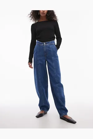 & OTHER STORIES & barrel leg jeans with front seam and corset wait seam detail in clean wash