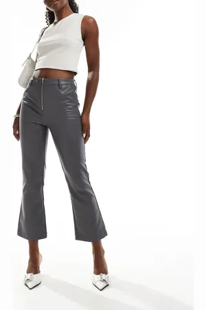 ASOS Faux leather zip front ankle grazer trouser in charcoal