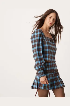 Glamorous Milkmaid blouse in and brown check co-ord