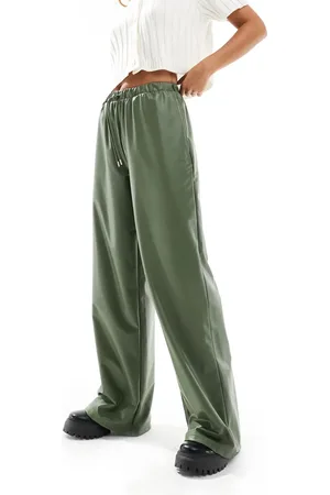 ASOS Leather look tie waist wide leg trousers in