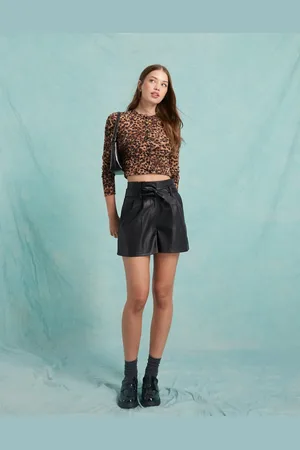 Miss Selfridge Faux leather heart pocket shorts in
