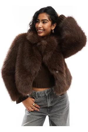Bershka Faux fur jacket in chocolate