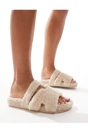New Look Double strap borg slippers in cream