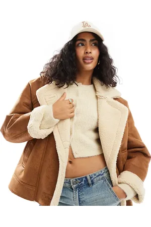 Bershka Oversized contrast shearling jacket in