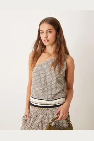 Abercrombie & Fitch Co-ord one shoulder printed top in black and white