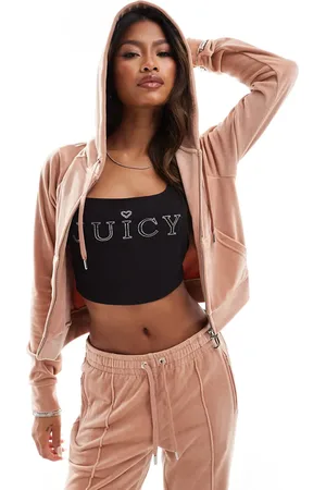 Juicy Couture Velour zip through hoodie co-ord in coffee