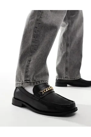 ASOS Loafers in leather with square toe and gold chain