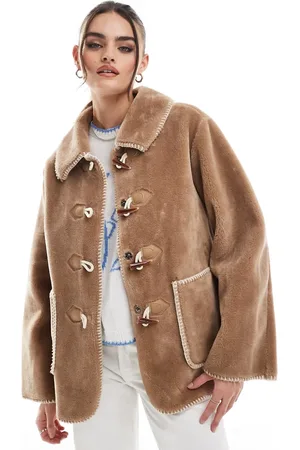 Object Fur jacket with toggle fastenings in tobacco