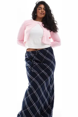 ASOS ASOS DESIGN Curve tie waist maxi in blue & pink check