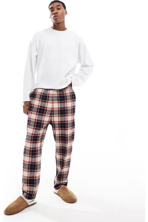 JACK & JONES Brushed check pyjama bottom in beige & rust
