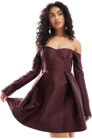 Forever New Satin long sleeve mini dress in oxblood