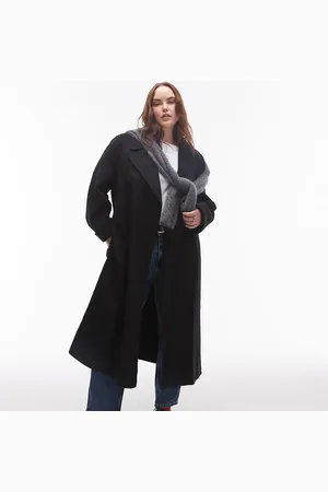 MANGO Curve tie waist wool coat in