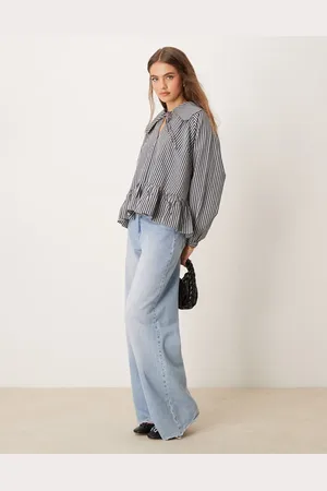 Glamorous Poplin oversized collared shirt with peplum hem and tie keyhole detail in