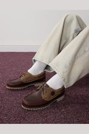 Timberland 3 eye classic boat shoe in two tone burgundy leather