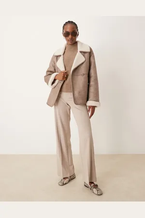 New Look Open collar bonded jacket in mink