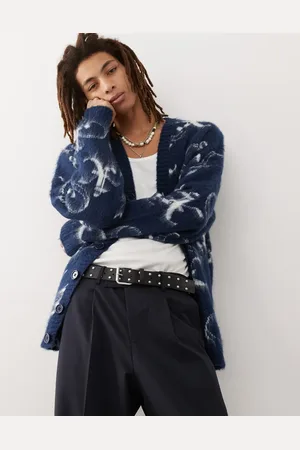 COLLUSION Oversized fluffy logo knitted cardigan in