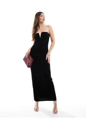 4th & Reckless Velvet bandeau notch detail ruched maxi dress in