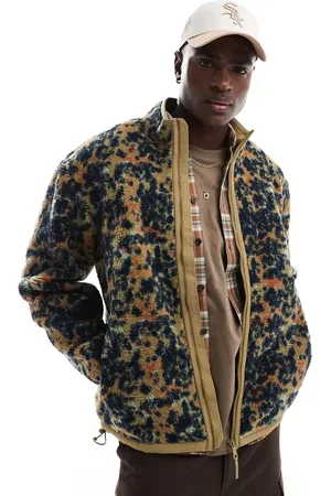 Farah Sherpa fleece zip jacket in camo