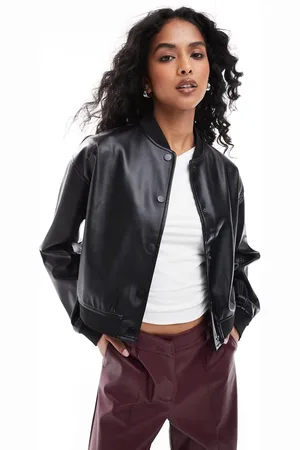 Style Cheat PU button up bomber jacket in